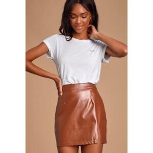 Lulus Corte Brown Vegan Leather Mini Skirt - Size M